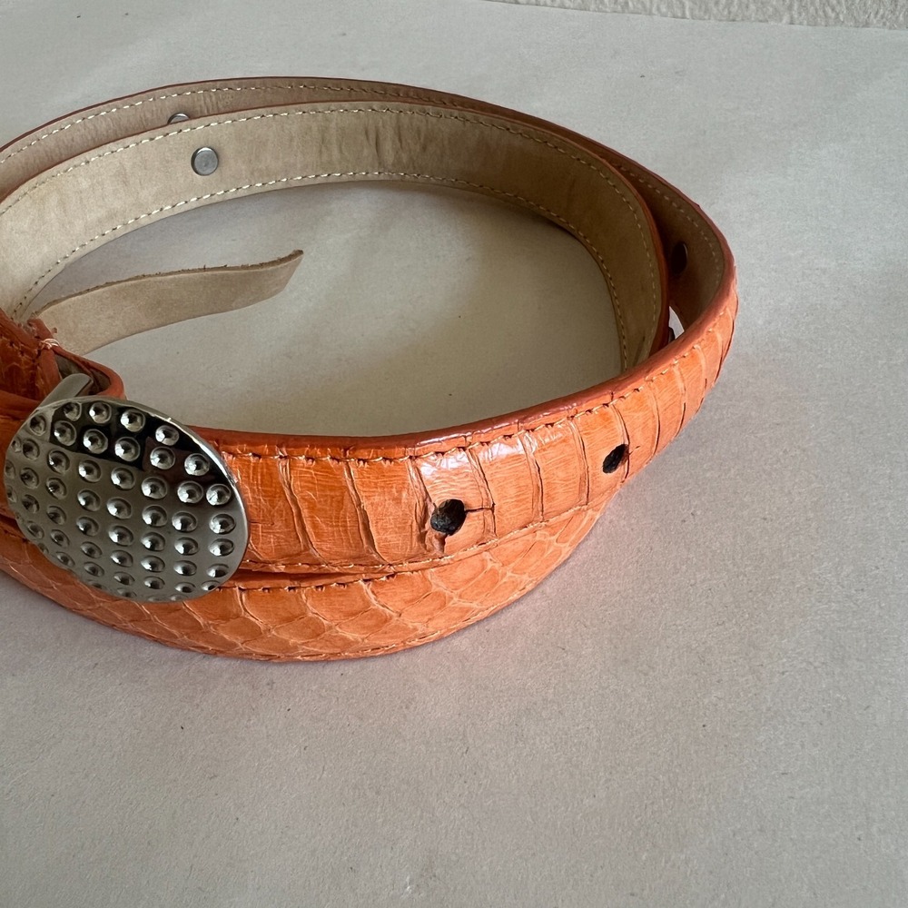 LB Belt Co Snakeskin Golf Belt Womens M Orange Concho Skinny Casual Preppy - Picture 2 of 11